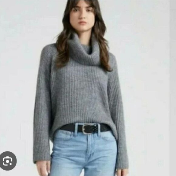 Point Sur Sweater XS Blue Ribbed Wool Mohair Blend Oversized Turtleneck J Crew - Picture 6 of 8